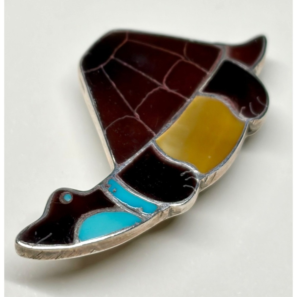 Zuni  Inlay Turtle Pendant Pin Brooch Sterling Silver Ray Nieto RN Mosaic - Picture 11 of 13